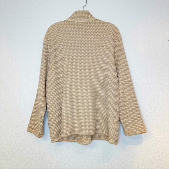 Focus Waffle Cotton Tan Boho Jacket Cardigan Pockets Fun Buttons Large - Picture 3 of 3